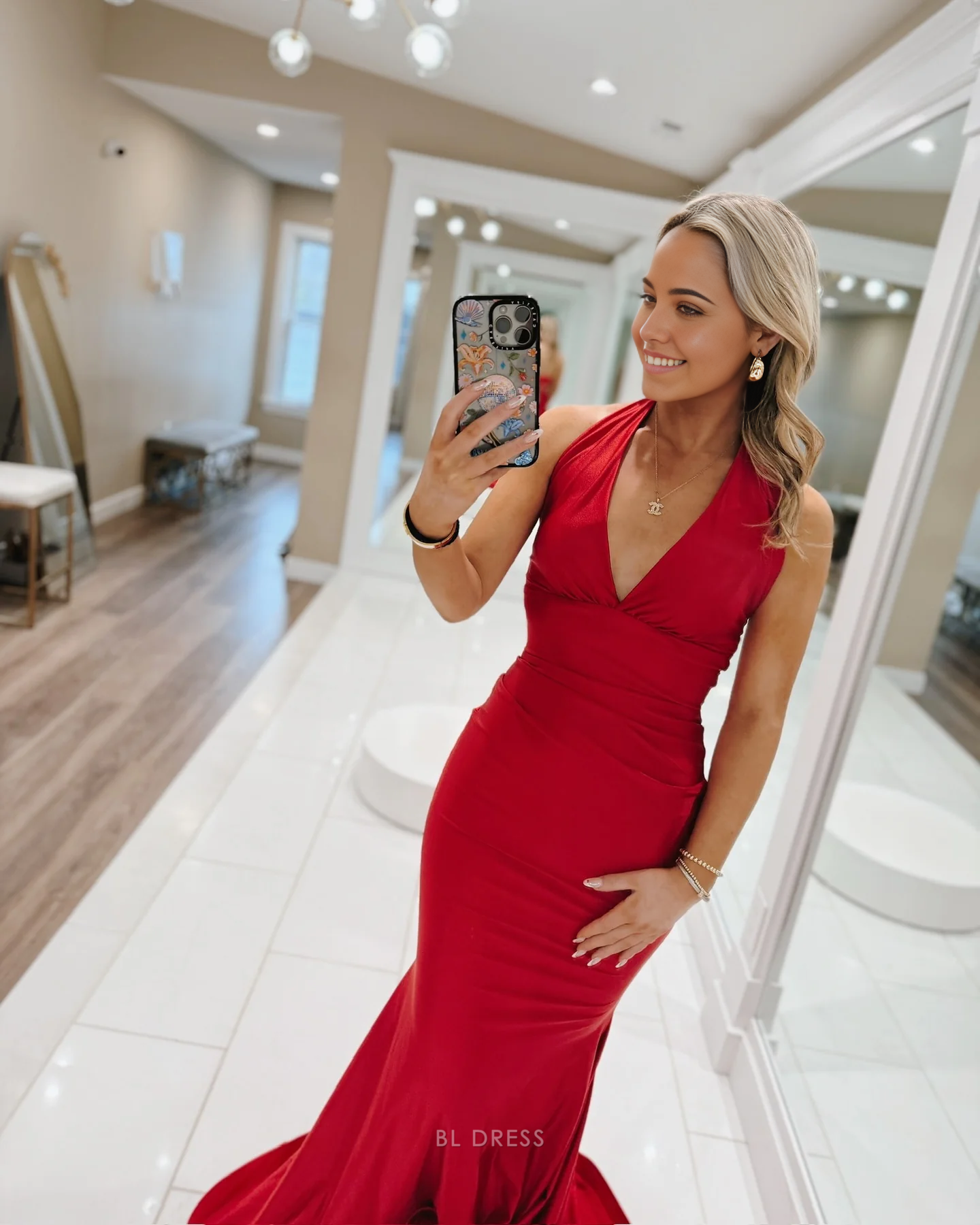 Mermaid Halter Satin Red formal dresses Bridesmaid Dresses evening gown Prom Dress