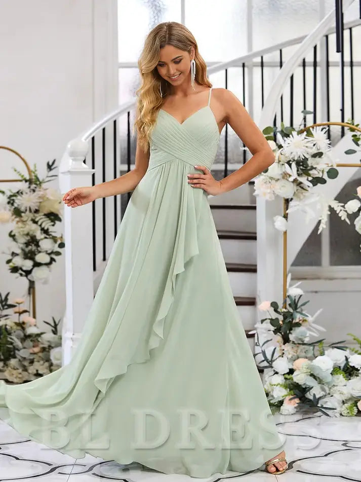 A-line V-Neck Spaghetti Straps formal dresses evening gown Prom Dress with Split