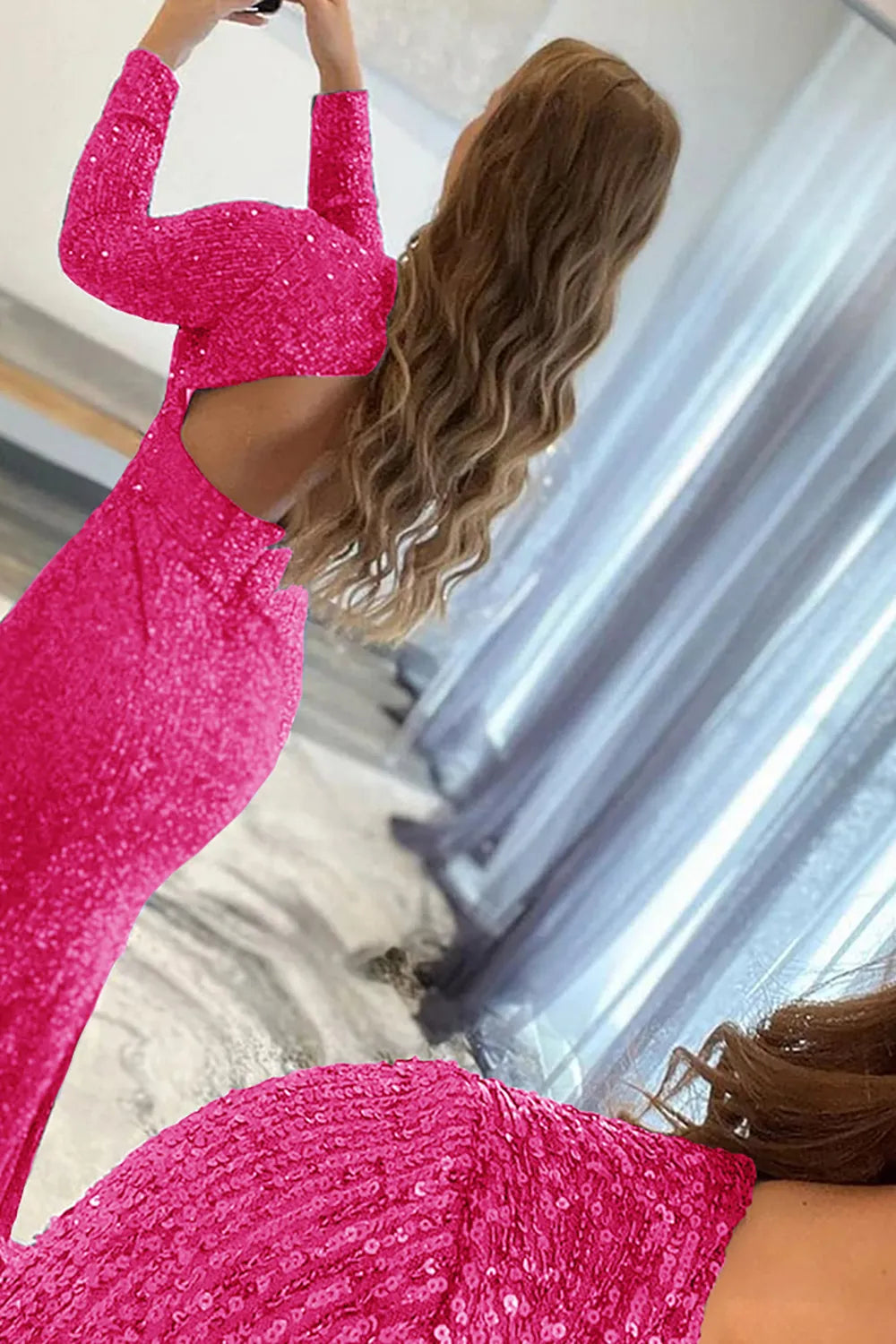 Sheath Deep V Neck Sequins Long Prom Dress with Split Front