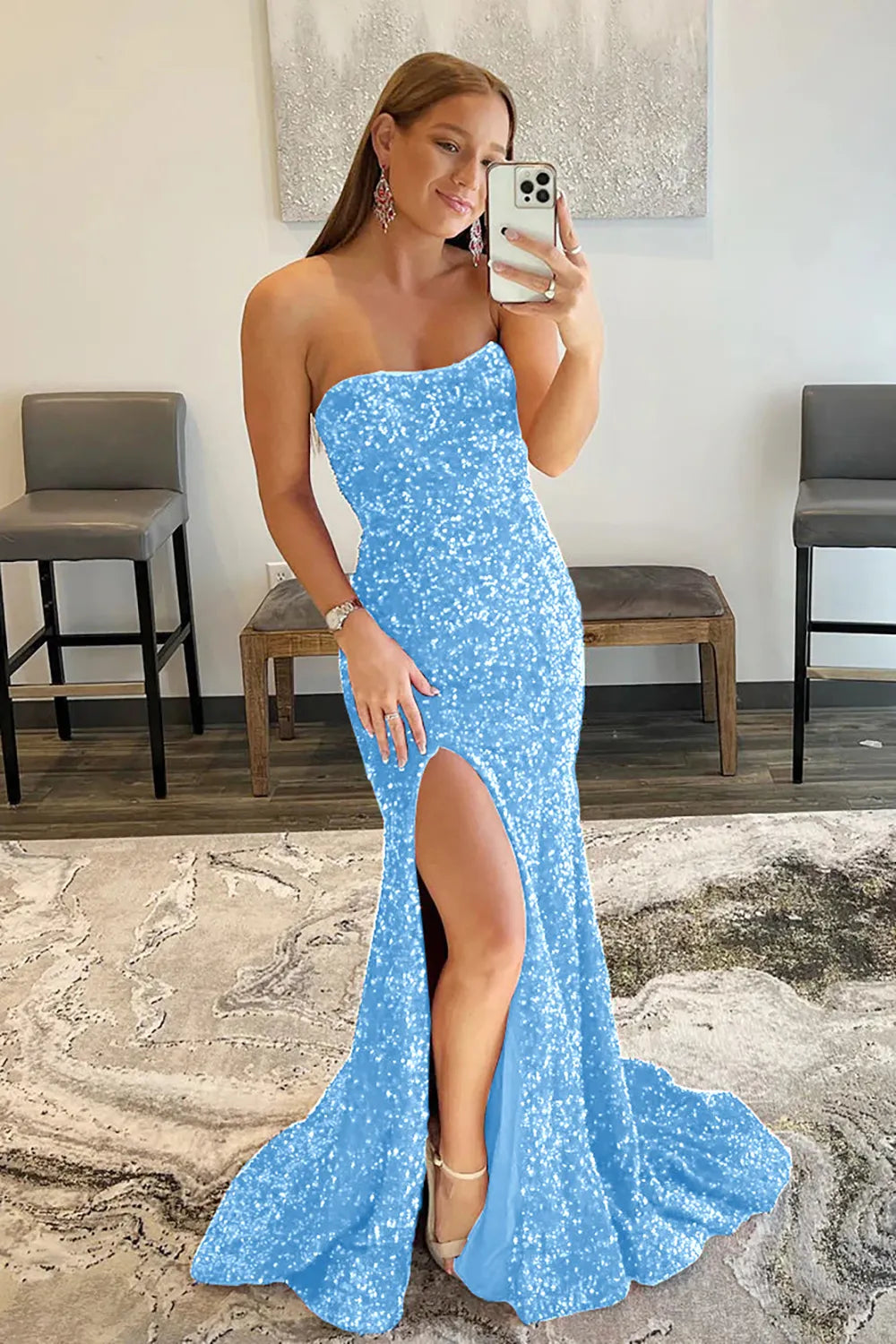 Mermaid Sequins Long Prom Dress with Slit