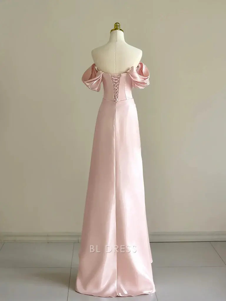 Mermaid Off Shoulder Beads Pink Pretty Long formal dresses Bridesmaid Dresses evening gown Prom Dress