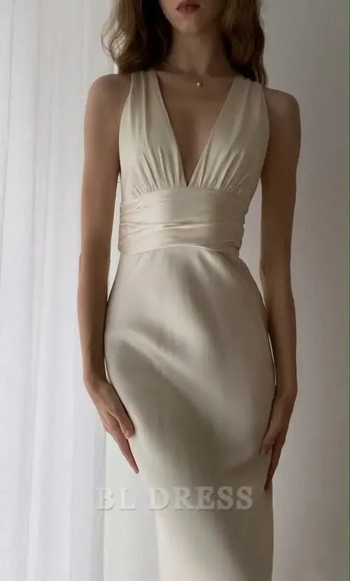 Sheath V Neck Ivory formal dresses Bridesmaid Dresses evening gown Prom Dress