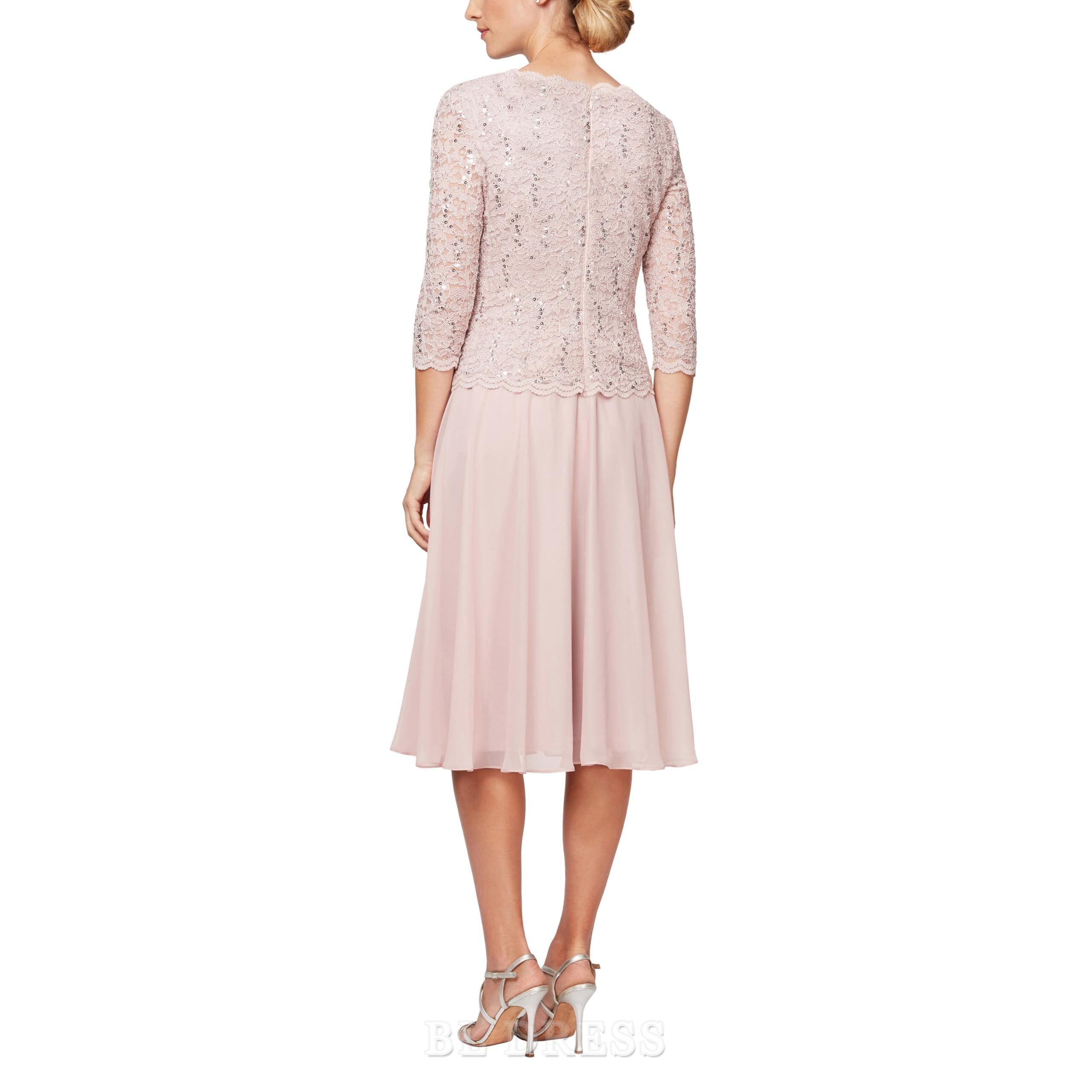 A-line Crew Neck Sequin Tea Length 3/4 Sleeve formal dresses Bridesmaid Dresses evening gown Prom Dress