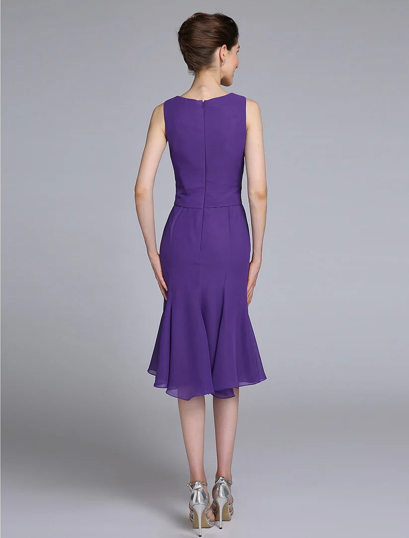 Mermaid / Trumpet Mother of the Bride Dress V Neck Knee Length Chiffon 3/4 Length Sleeve No with Beading