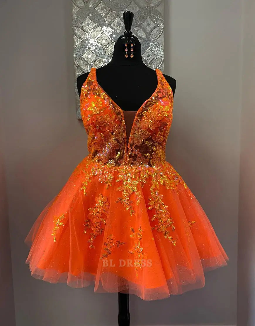 A-Linie V-Ausschnitt Königsblau Kurzes Heimkehrkleid Abendkleider Brautjungfernkleider Abendkleid Ballkleid mit Applikationen