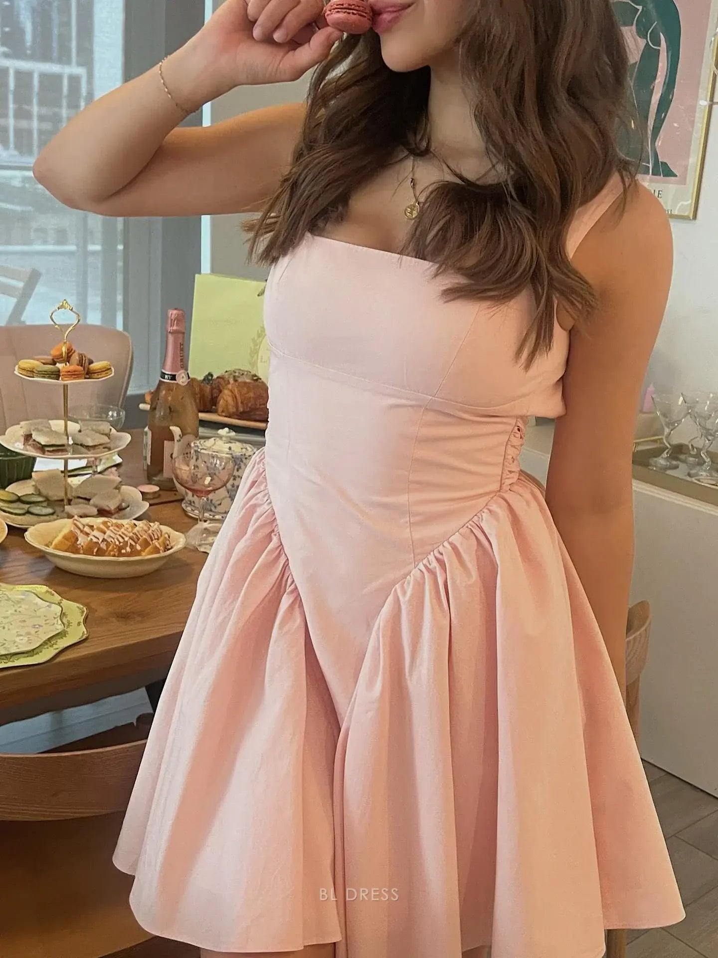 A-line Simple Backless Pink Homecoming Dress formal dresses Bridesmaid Dresses evening gown Prom Dress