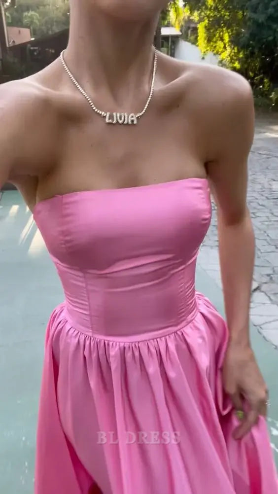 A-line Elegant Strapless Pink Sexy formal dresses Bridesmaid Dresses evening gown Prom Dress