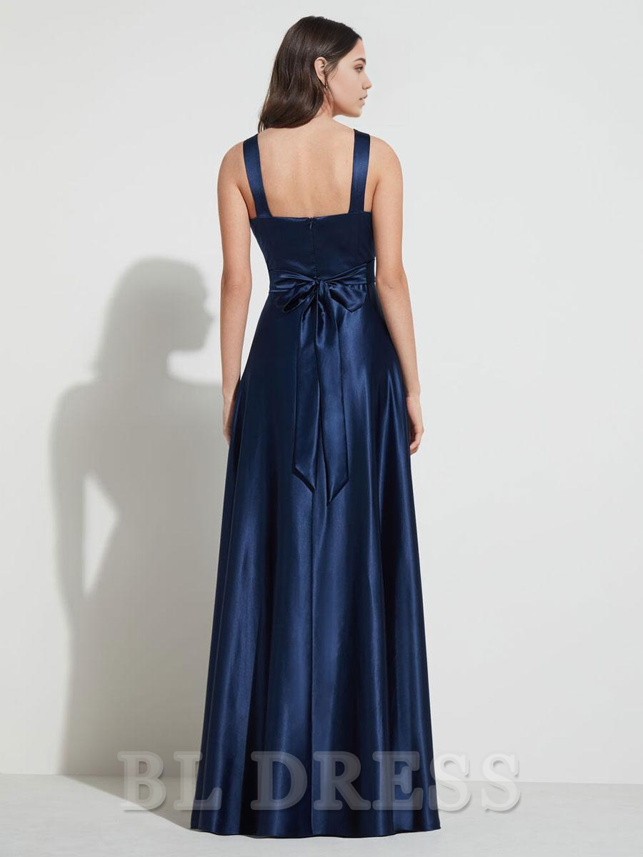A-Line Sweetheart Neck Floor-Length Sleeveless Zipper Satin formal dresses Bridesmaid Dresses evening gown Prom Dress