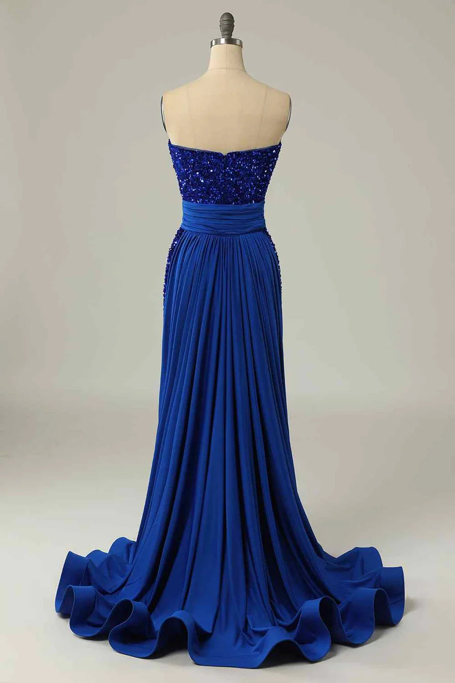Mermaid Strapless Sequins Slit Long Prom Dress