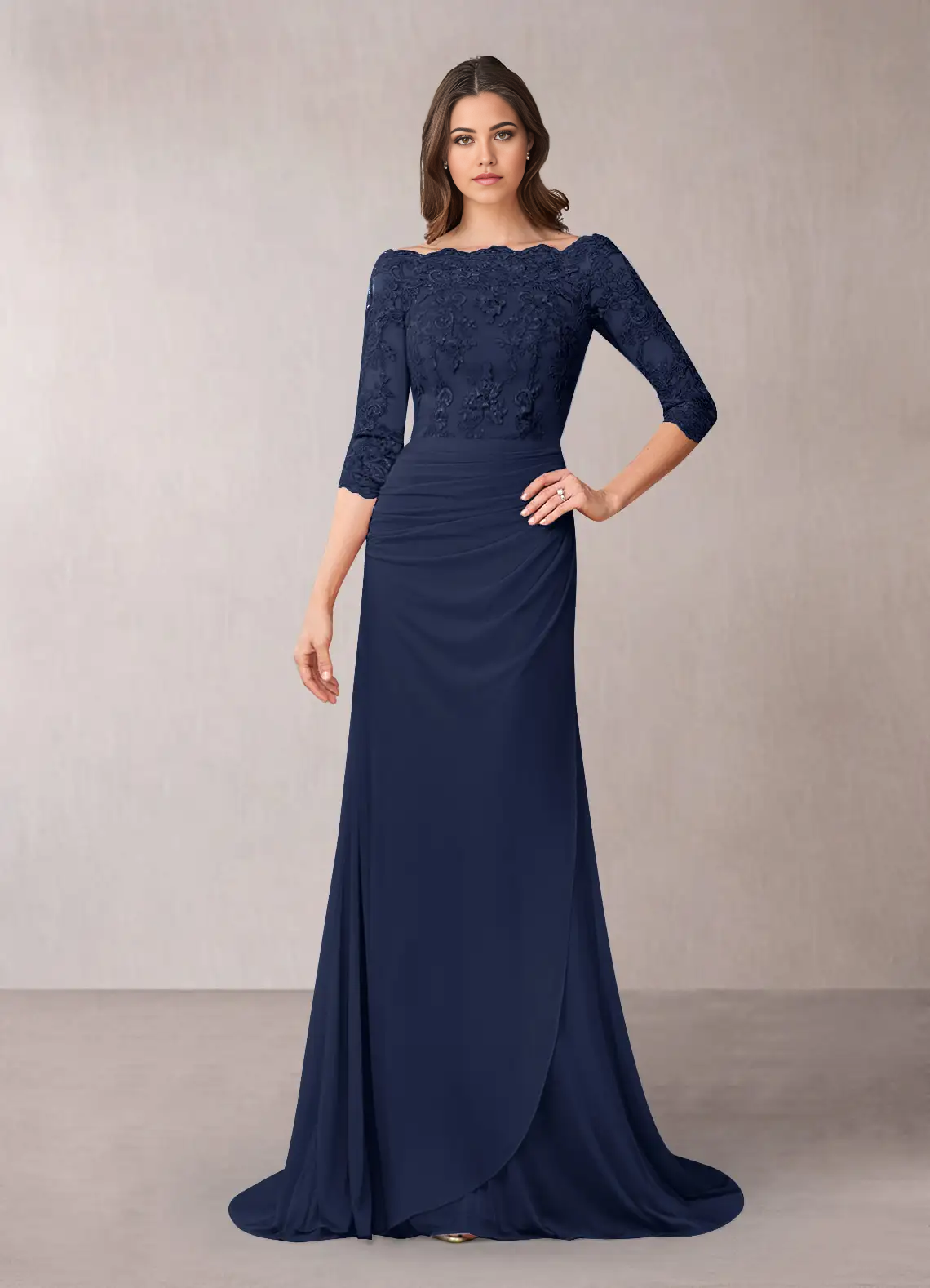 Mermaid Off the Shoulder Appliques Dark Navy formal dresses evening dress Mother of the Bride Dresses