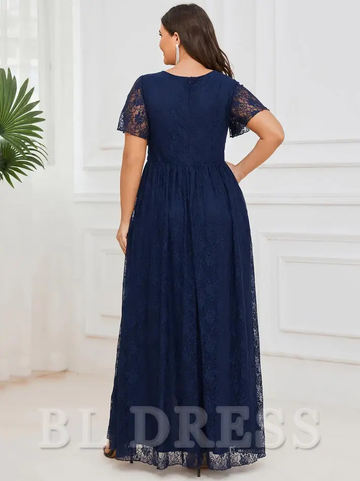 Plus Size A-line V Neck Ruffles Sleeves Pleated Loose Lace High Low formal dresses Bridesmaid Dresses evening gown Prom Dress