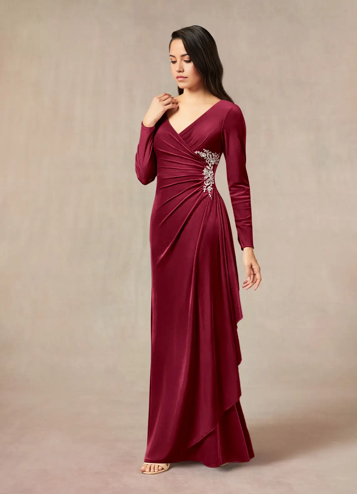 Mermaid V-Neck Pleated Velvet Burgundy formal dresses evening dress Mother of the Bride Dresses