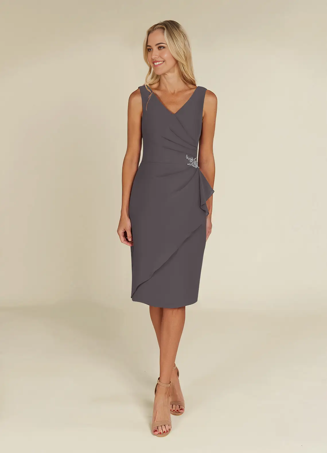 Sheath V-Neck Pleated Chiffon Steel Grey formal dresses evening dress Mother of the Bride Dresses