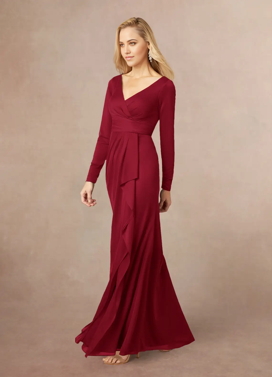 Mermaid V-Neck Pleated Burgundy formal dresses evening dress Mother of the Bride Dresses