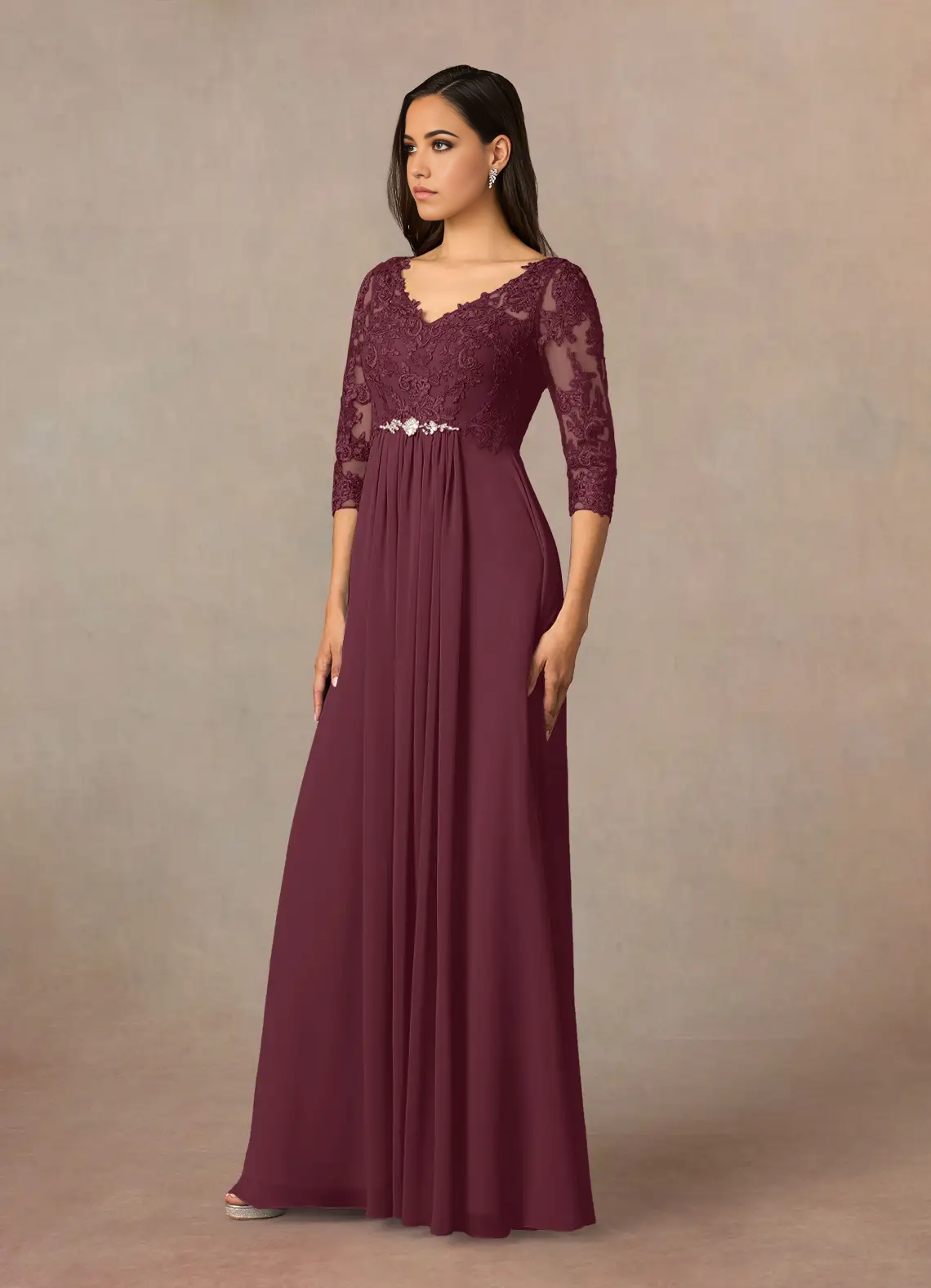 A-Line V-Neck Lace Chiffon formal dresses evening gown Mother of the Bride Dresses