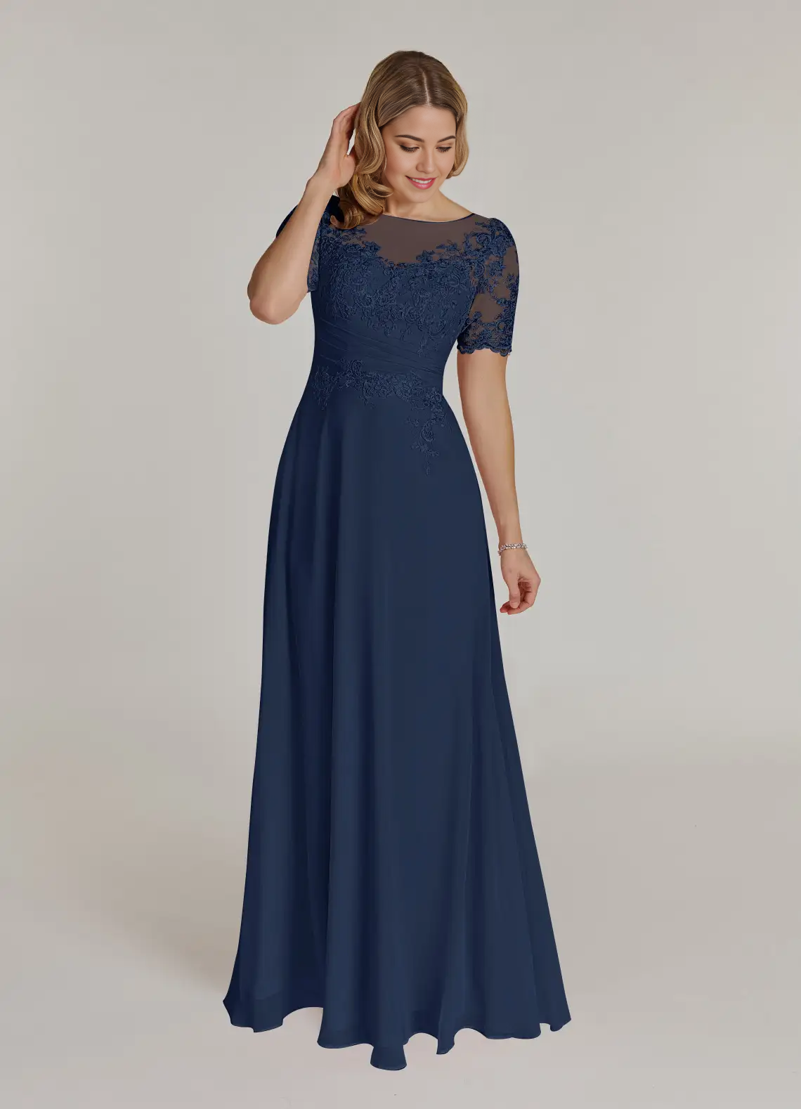 A-Line Lace Chiffon Dark Navy formal dresses evening dress Mother of the Bride Dresses