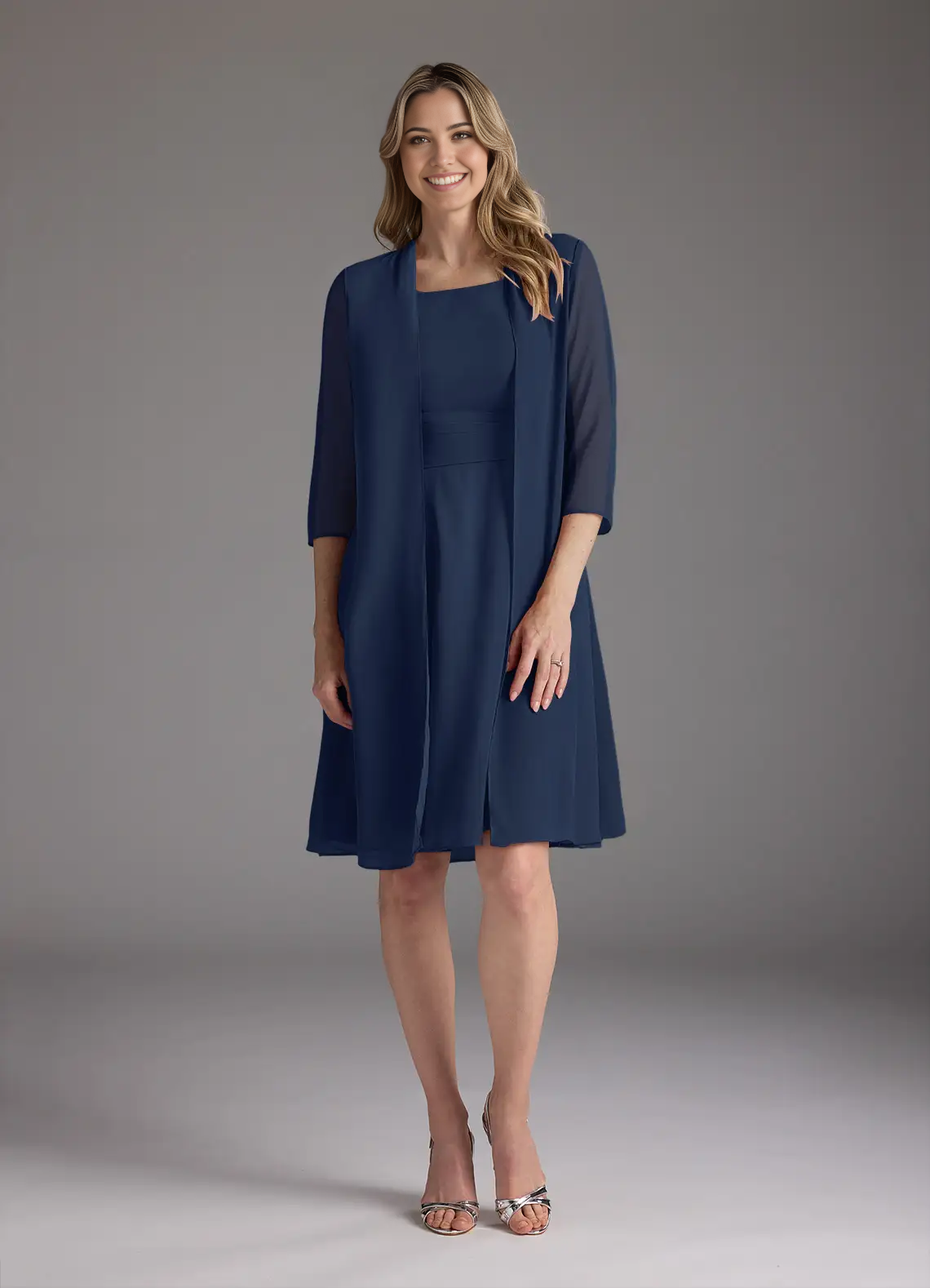 A-Line Scoop Pleated Chiffon Dark Navy formal dresses Mother of the Bride Dresses