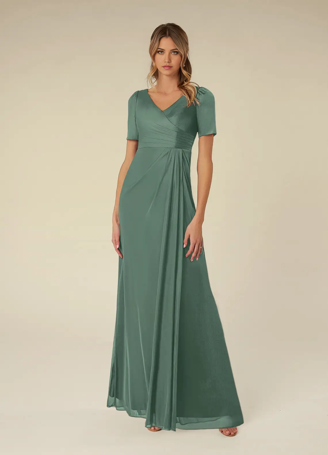 A-Line V-Neck Short Sleeve Pleated formal dresses evening dress Mother of the Bride Dresses