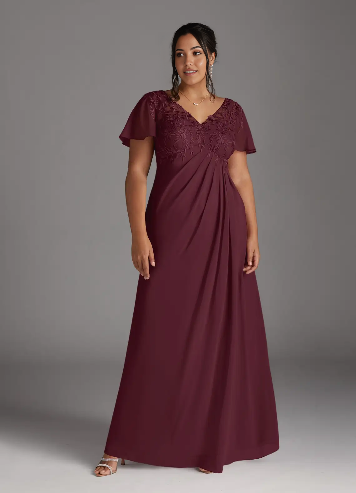 A-Line V-Neck Lace Appliques Chiffon Cabernet formal dresses evening dress Mother of the Bride Dresses