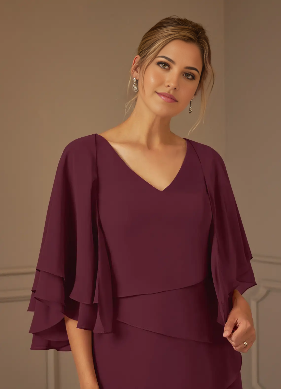 A-Line V-Neck Chiffon Cabernet formal dresses Mother of the Bride Dresses