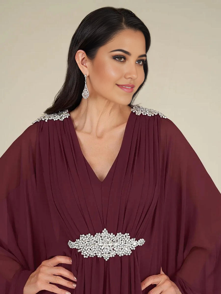 A-Line V-Neck Sleeveless Applique Chiffon Wedding Guest Dresses Mother of the Bride Dresse