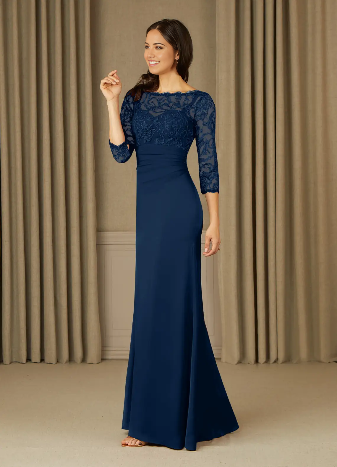 Mermaid Lace Dark Navy 3/4 Length Sleeve formal dresses evening dress Mother of the Bride Dresses