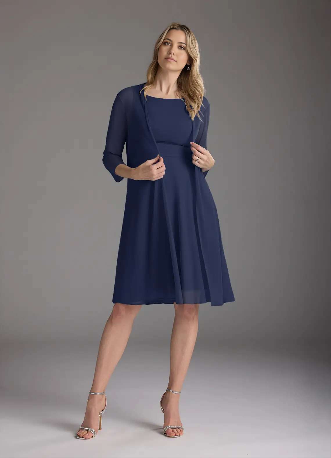 Two Piece A-Line Pleated Dark Navy formal dresses evening dress Mother of the Bride Dresses