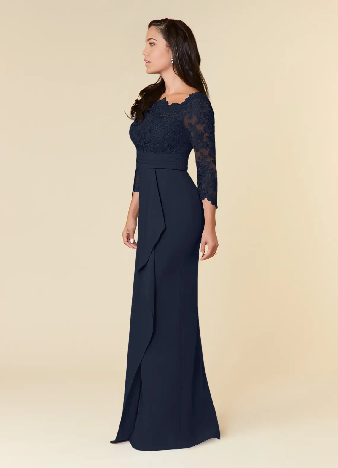Sheath 3/4 Length Sleeve Lace Appliques Dark Navy formal dresses evening dress Mother of the Bride Dresses