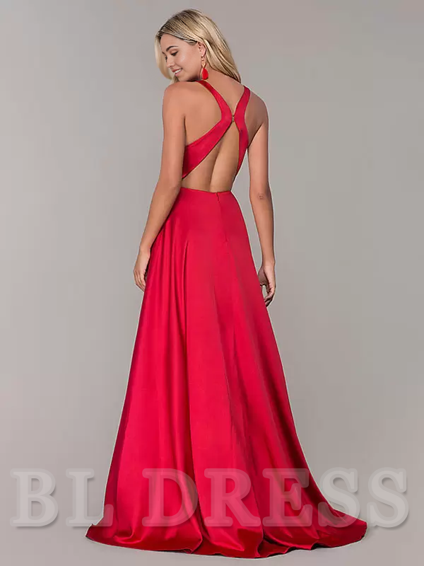 A-Line V-Neck Sleeveless Split Front formal dress evening gown Wedding Guest Dresses Prom Dress