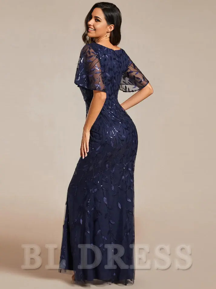 Sheath Ruffles Sleeves Sequin Embroidery evening gown formal dress Mother of The Bride Dress Prom Dresses