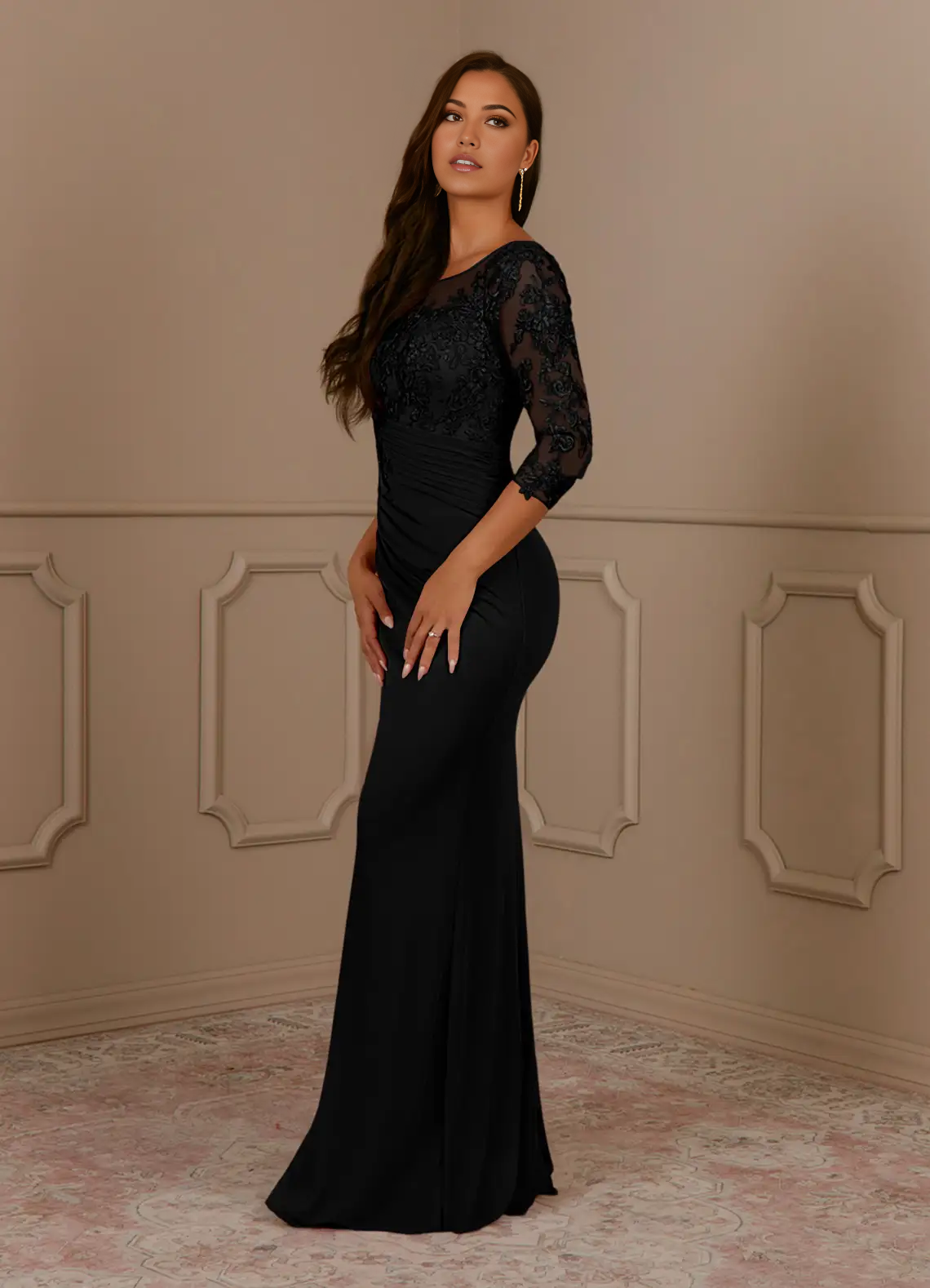 Mermaid Scoop Lace Lace Black Mother of the Bride Dresses