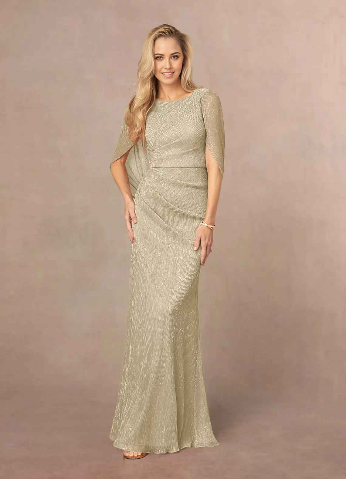 Sheath Pleated Cape Champagne Gold Mother of the Bride Dresses