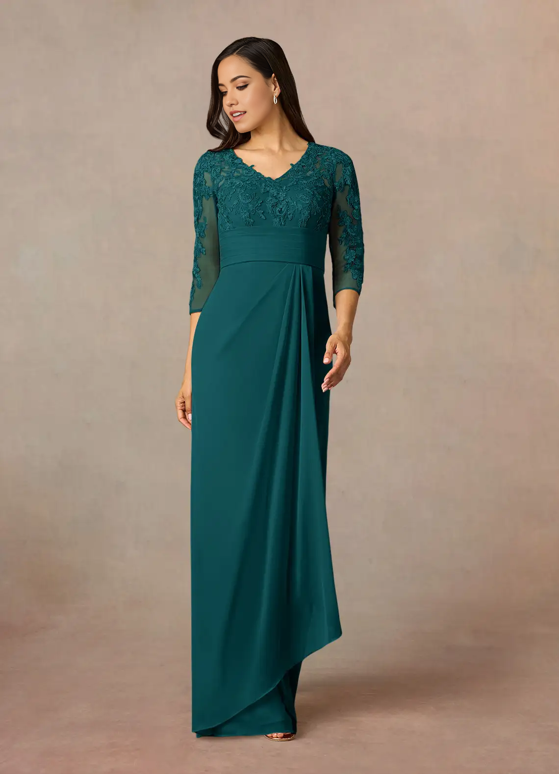 Sheath Appliques Lace Peacock 3/4 Length Sleeve formal dresses evening dress Mother of the Bride Dresses