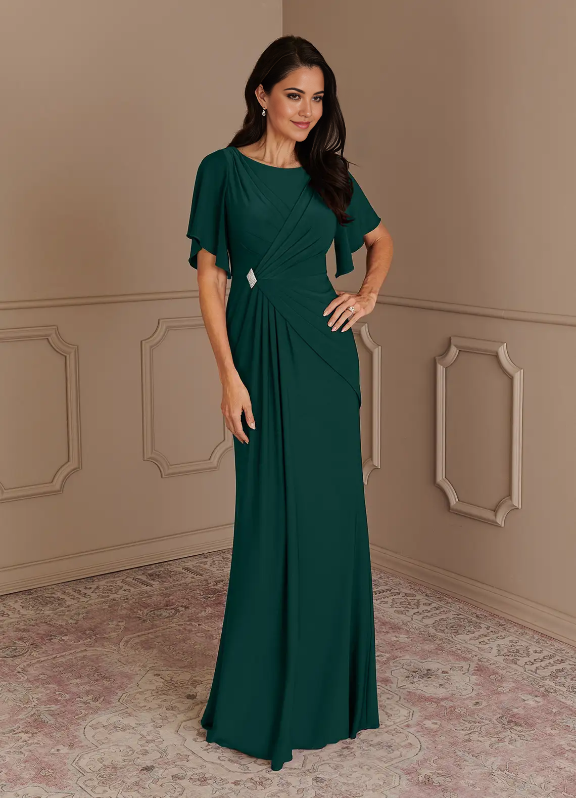 Mermaid Boatneck Pleated Chiffon formal dresses Mother of the Bride Dresses