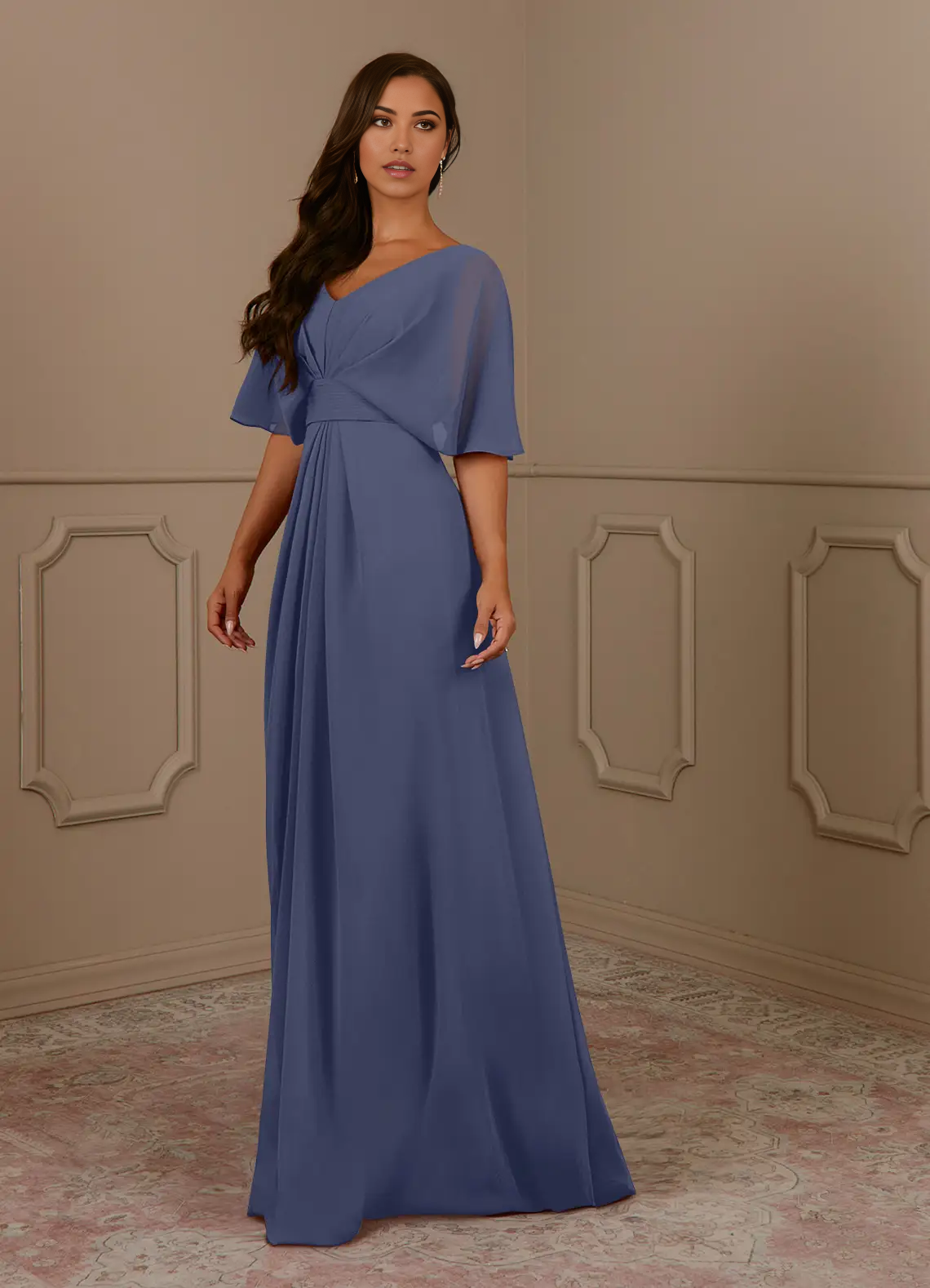 A-Line V-Neck Pleated Chiffon Stormy Mother of the Bride Dresses