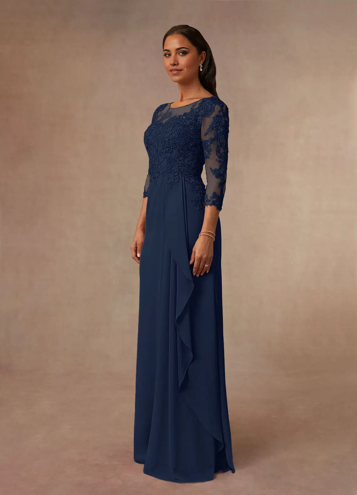 A-Line Scoop Chiffon Dark Navy Mother of the Bride Dresses