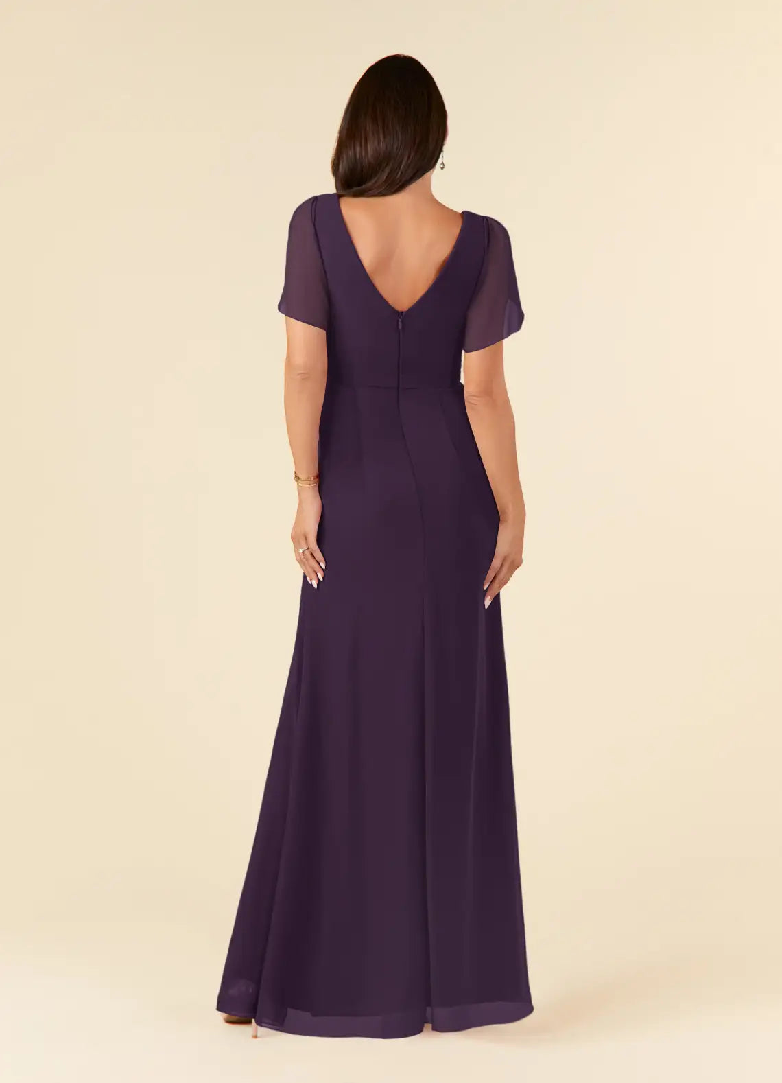 Sheath V-Neck Pleated Chiffon Plum Mother of the Bride Dresses