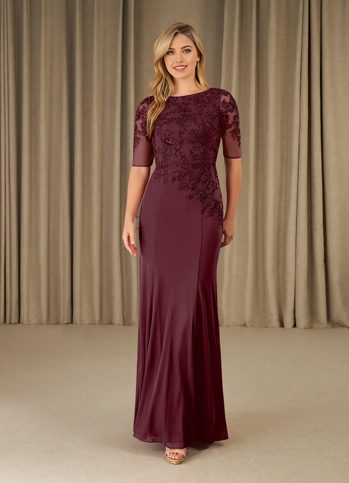 Mermaid Lace Appliques Cabernet formal dresses evening dress Mother of the Bride Dresses