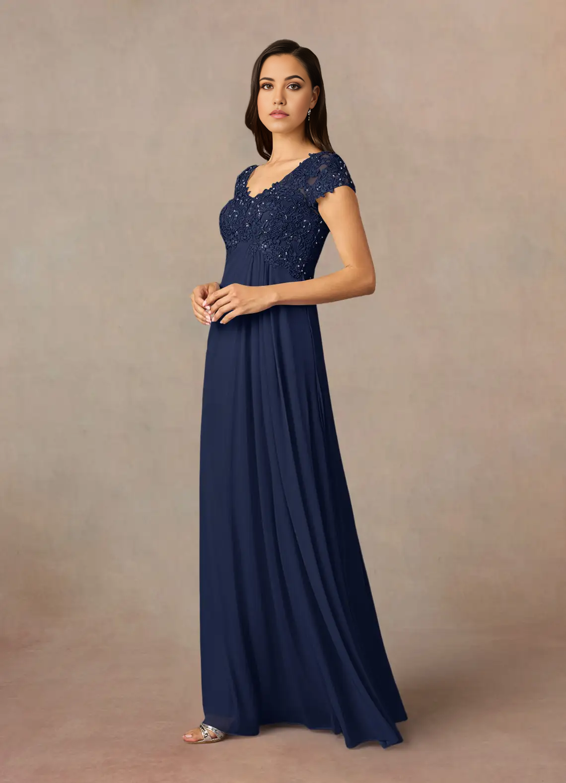 A-Line Scoop Sequins Chiffon Dark Navy formal dresses evening dress Mother of the Bride Dresses