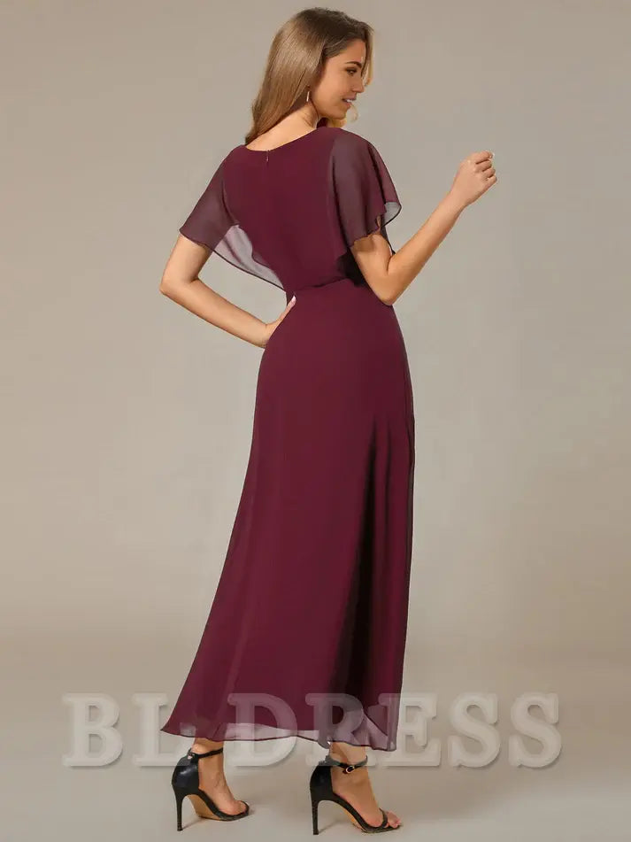 A Line V Neck Applique Tea Length evening gown formal dress Prom Dresses