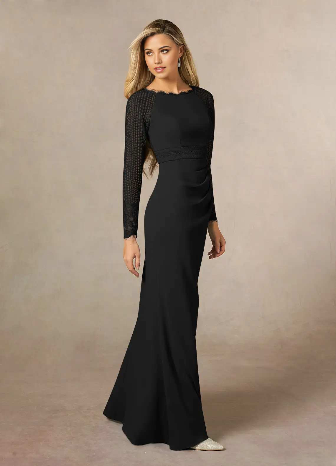 Sheath Long Sleeve Lace Black formal dresses evening dress Mother of the Bride Dresses