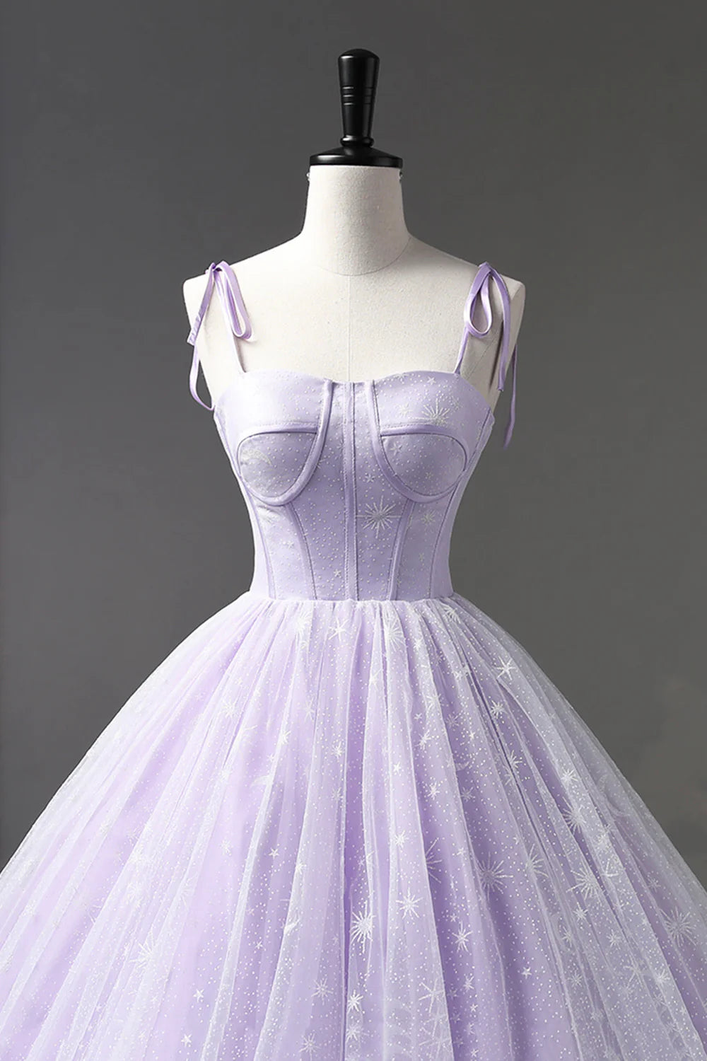 A-Line Tulle Straps Floor Length Evening Dress