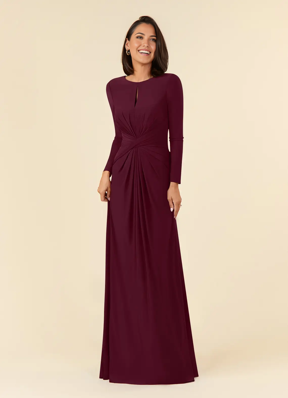 A-Line Long Sleeve Pleated Cabernet formal dresses evening dress Mother of the Bride Dresses