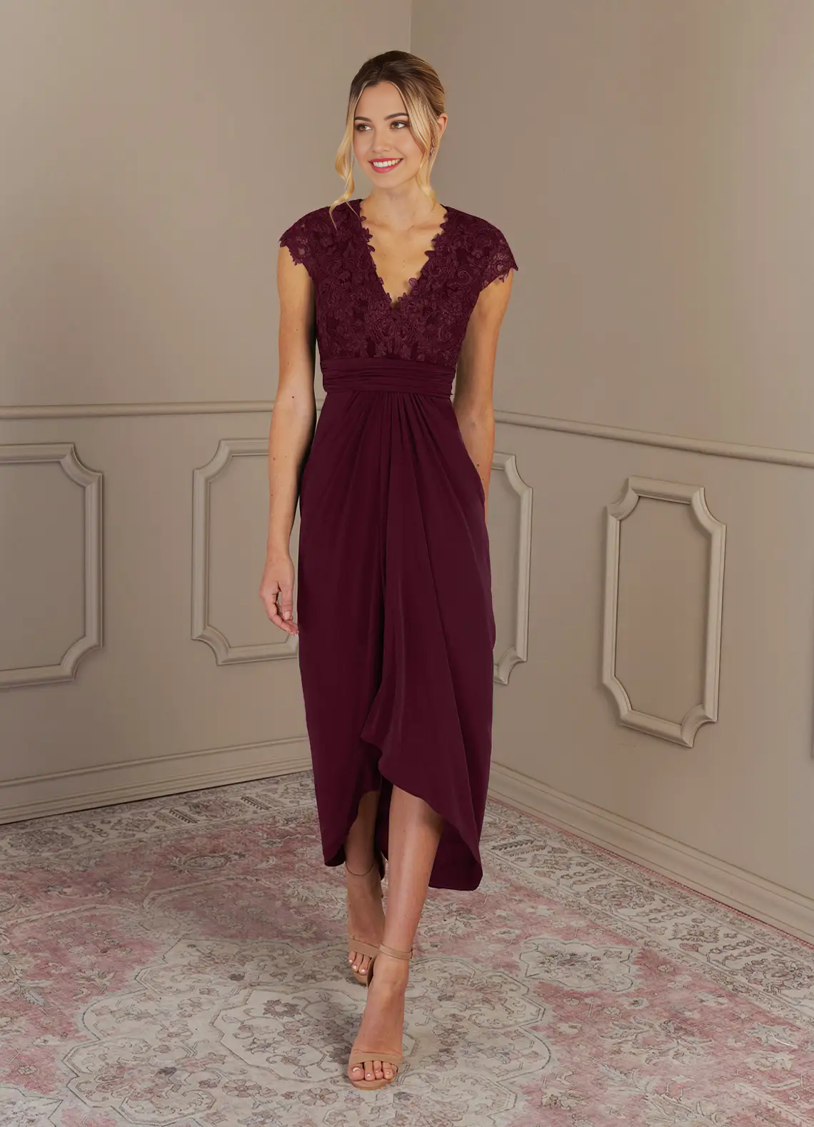 A-Line V-Neck Appliques Lace Cabernet formal dresses evening dress Mother of the Bride Dresses