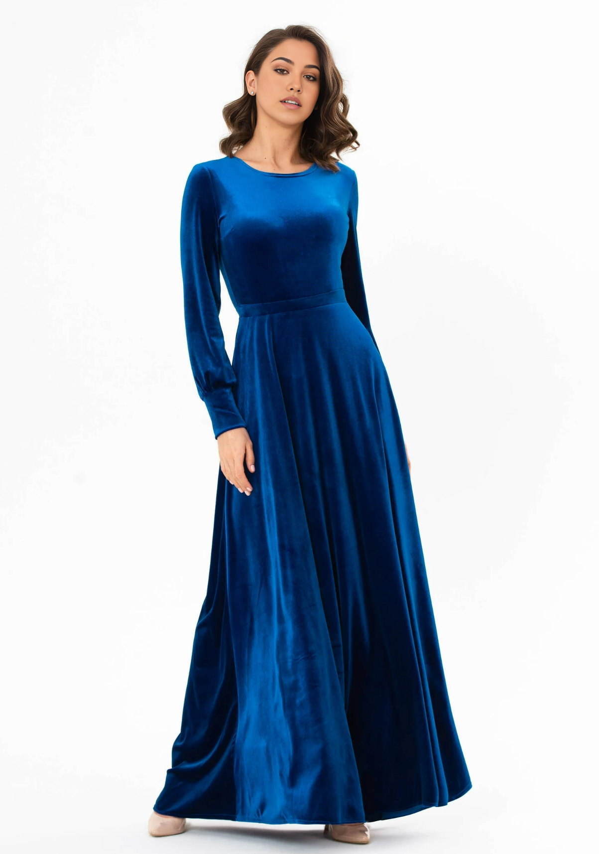 A-line Crew Neck velvet Long Sleeve Cocktail Dress Bridesmaid Dress Formal Dresses for Wedding Guest Mother of the Bride Dresses