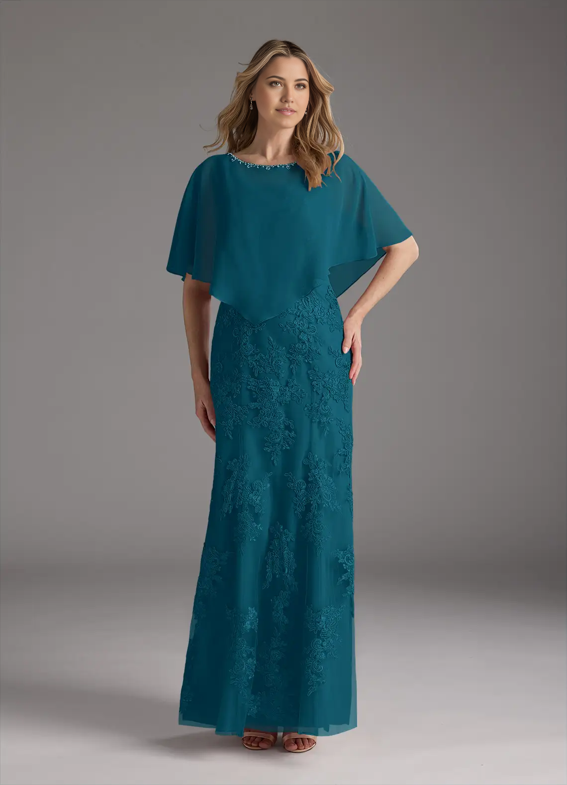 Two Piece Mermaid Crew Neck Lace Chiffon Ink Blue formal dresses evening dress Mother of the Bride Dresses