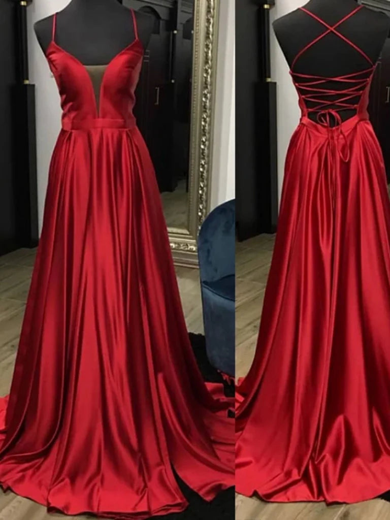Simple Backless Satin Long Prom Dress Long Evening Graduation Dress
