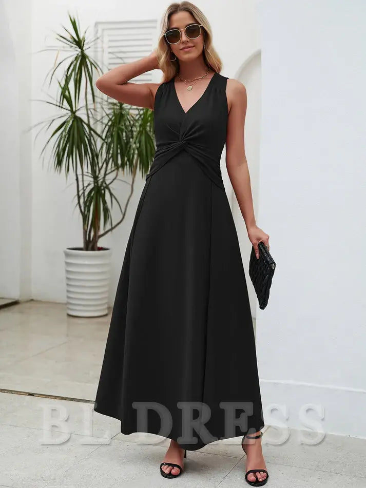 A-line V Neck Sleeveless evening gown formal dress Prom Dresses