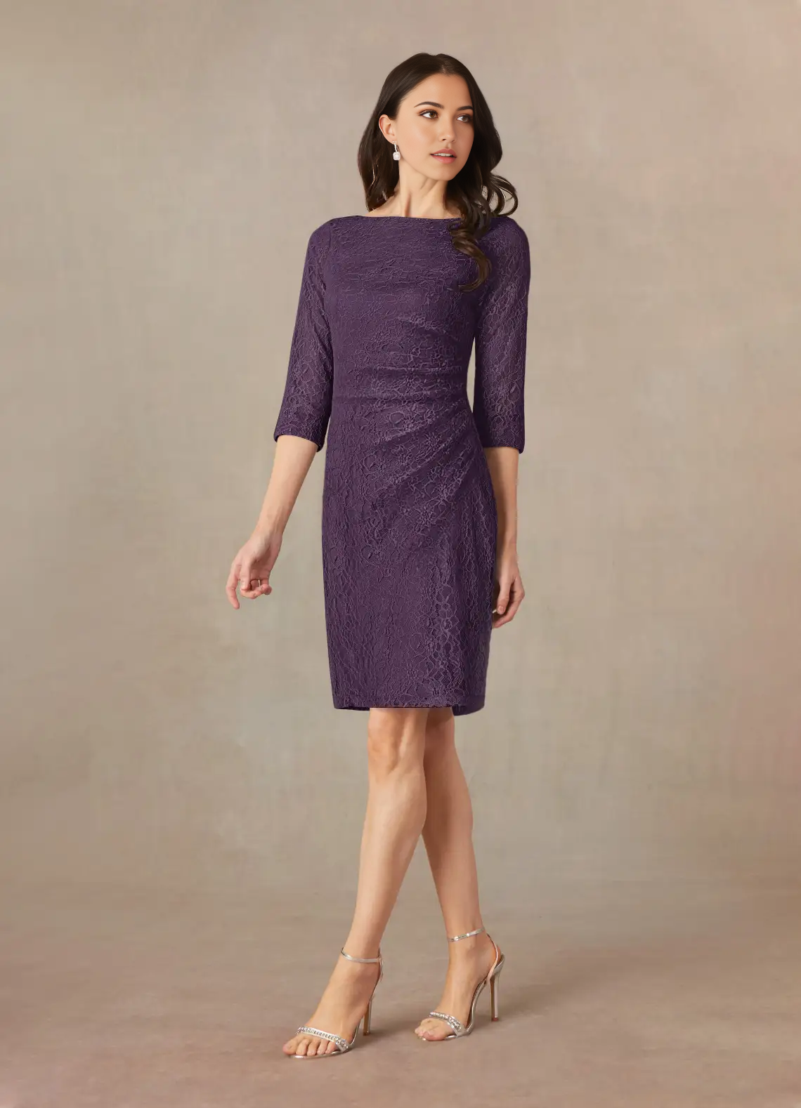 Sheath Tea Length Lace Plum formal dresses Mother of the Bride Dresses