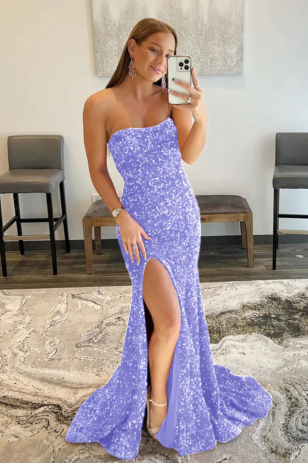 Mermaid Sequins Long Prom Dress with Slit